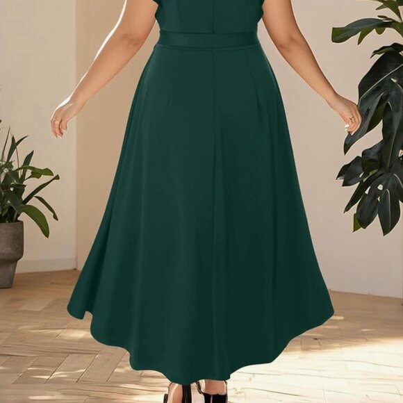 Women's Plus Size Formal Wedding Guest Dress with Ruffles V-Neck Long Low Party - Picture 16 of 16